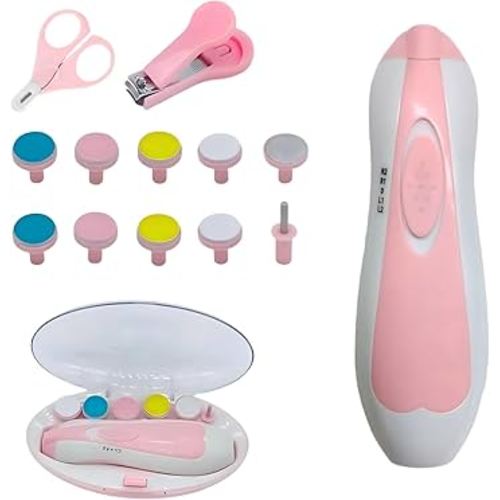 Baby Nail Trimmer File with Light Safe Electric Nail Clippers Kit for Newborn Infant Toddler Kids (Pink)