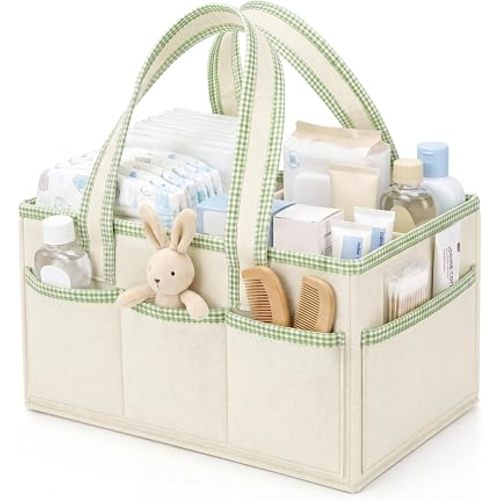 1 Pcs Felt Diaper Caddy Organizer Nursery Storage Basket with Removable Divider and Handle Baby Bag Essentials Changing Table Organizer for Travel Car Closet Gender Baby Shower (White)