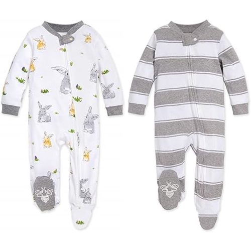Burt's Bees Baby Boys' Sleep & Play PJs, 100% Organic Cotton One-Piece Zip Front Jumpsuit, Baby Boys Footie Pajamas & PJs