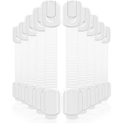 10 Pack Cabinet Locks Baby Proofing, Child Proof Cabinet Locks with 3M Adhesive - Easy Installation with Adjustable Straps, Multi-Purpose Child Safety Latches for Drawers Fridge Trash Cans Toilets