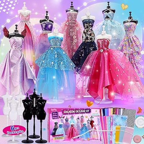 ONE TO FOUR 800+Pcs - Fashion Designer Kit for Girls with 6 Mannequins - Arts and Crafts Kit- Sewing Kit for Kid Ages 8-12 -Girl Gift Age 6 7 8 9 10 11 12-Gifts for Teen Girls