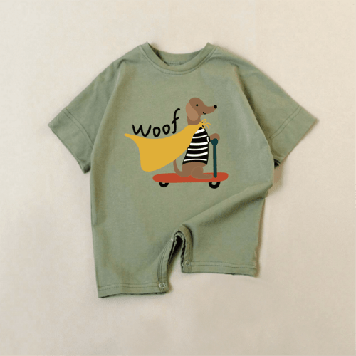 WOOF Baby Dog Green Romper