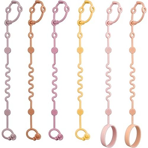 Toy Straps for Baby, 6pcs Adjustable Toy Holder for Stroller Accessories, Silicone Baby Tether Pacifier Clip, No Throw Baby Travel Essential Leash for High Chair, Car Seat