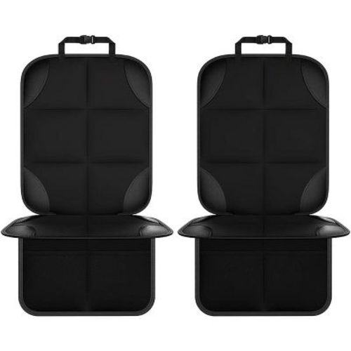 Itopfox Car Seat Protector, 2Pack Thick Padding Non-Slip Backing with Mesh Pockets for Child and Pet, Fits Sedan SUV Truck (Black)
