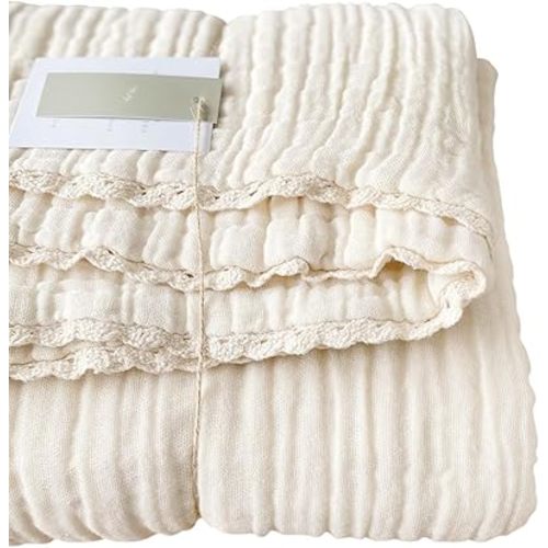 White Muslin Baby Blanket Girl | Heirloom Blanket Baby Girl | Baby Blanket Lace Trim Ruffle | Gift Baby Blanket | Cream Baby Quilt | Gauze Baby Girl Blanket Neutral