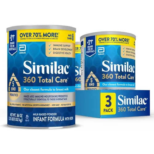 Similac 360 Total Care Infant Formula, Has 5 HMO Prebiotics, Our Closest Prebiotic Blend to Breast Milk, Non-GMO,‡ Baby Formula Powder, 36-oz Value Can, Pack of 3