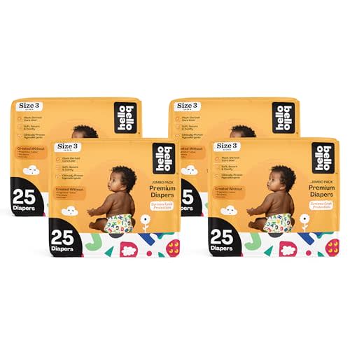 Hello Bello Premium Baby Diapers Size 3 I 25 Count of Disposable, Extra-Absorbent, Hypoallergenic Baby Diapers with Snug and Comfort Fit I Alphabet Soup (Pack of 4)