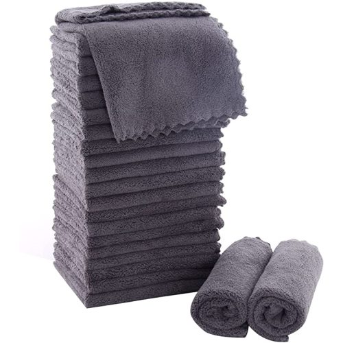 MOONQUEEN Ultra Soft Premium Washcloths Set - 12 x 12 inches - 24 Pack - Quick Drying - Highly Absorbent Coral Velvet Bathroom Wash Clothes - Use as Bath, Spa, Facial, Fingertip Towel (Grey)