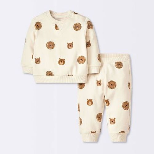 Baby Boys' Modal Printed Sweatshirt & Pants Set - Cloud Island™ Cream 3-6m