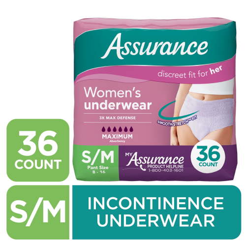 Assurance Women's Incontinence and Postpartum Underwear, S/M, Maximum Absorbency, 36 Count HSA/FSA Eligible
