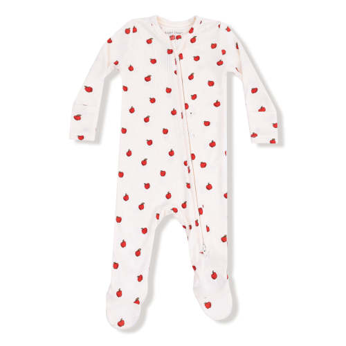 Ribbed 2-Way Zip Footie, Tiny Apples