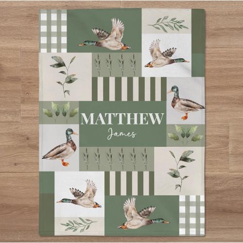 Mallard Duck Blanket, Custom Boy Hunting Nursery, Duck Crib Bedding, Kids Name Blanket, Toddler Birthday, Personalized Baby Shower Gift