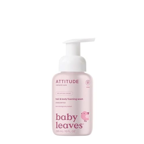 ATTITUDE 2-in-1 Hair and Body Foaming Baby Wash, EWG Verified Shampoo Soap, Dermatologically Tested, Made with Naturally Derived Ingredients, Vegan, Unscented, 10 Fl Oz