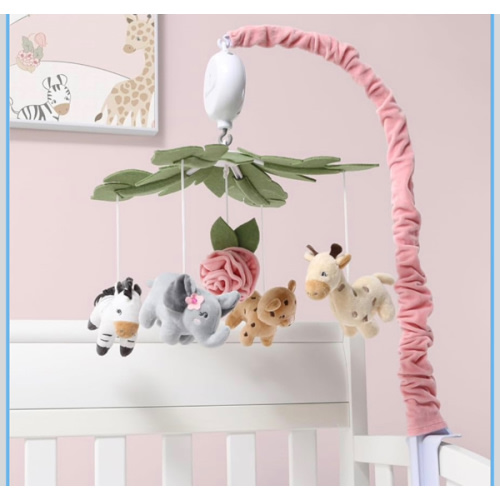 The Peanutshell Crib Mobile for Girls - Soft Pink Musical Baby Crib Mobile with 12 Lullabies, Cute Animal Baby Wildest Dreams Nursery Decor