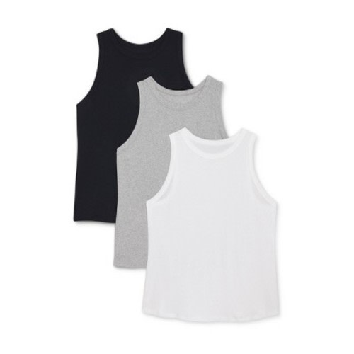 Women's Slim Fit Ribbed 3pk Bundle Tank Top - A New Day™ Black/White/Gray 4X