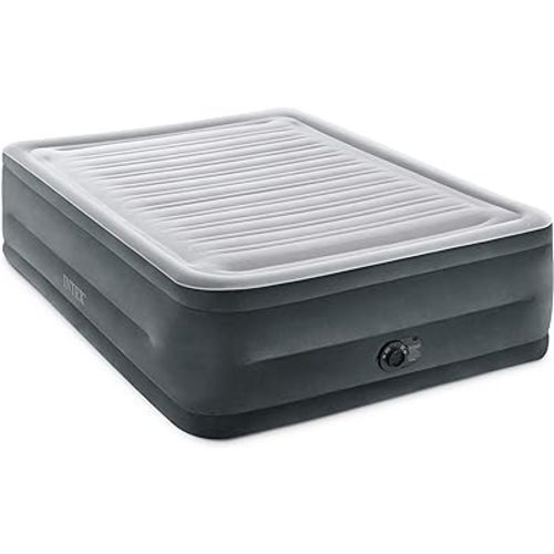 Intex 64417ED 22in Queen Dura-Beam Comfort Plush High-Rise Inflatable Air Mattress with Built in Pump for Travel and Camping, 600lb Weight Capacity