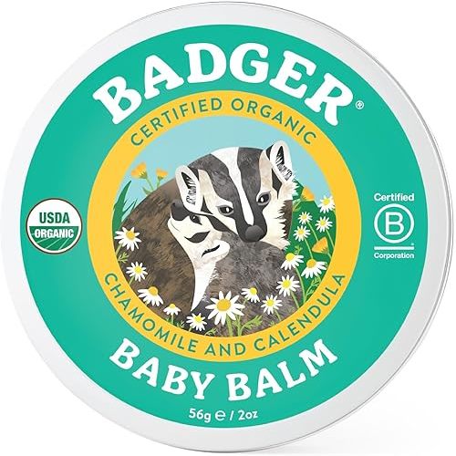 Badger Baby Balm w Chamomile Calendula, All Organic Baby Moisturizer for Cradle Cap Diaper Rash, Soothing Nourishing Gentle Baby Skin Care, Concentrated Baby Lotion for Newborn to Toddler, 2 oz