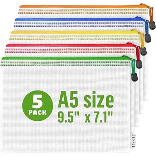 5 Pack Mesh Zipper Pouch Bags A5-9.5x7.1 in Plastic Zipper Pouches for Organizing Mesh Pouch with Zippers Bags for Organizing Meshed Zippered Bag Office Supplies Travel Accessories Receipts Makeup