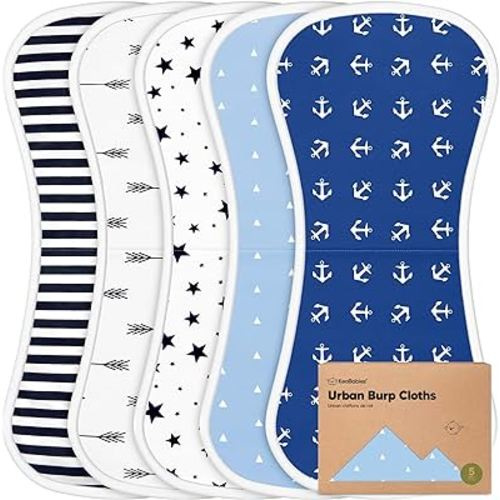 Organic Burp Cloths for Baby Boys and Girls - 5-Pack Super Absorbent Burping Cloth, Burp Clothes, Soft & Plush Newborn Towel, Milk Spit Up Rags, Burpy Cloth Bib for Unisex, Burping Rags(Adventurer)