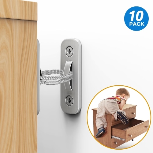 Baby Proof Furniture Wall Anchor 10 Set Stainless Steel Anti-tip Child Safety Furniture Straps Heavy Duty Furniture Securing Straps
