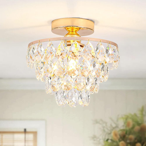 Mercer41 Daugherty Mini Crystal Chandelier Ceiling Light Small, Modern Crystal Ceiling Light for Hallway Overhead Fixtures Semi Flush Mount Mini Chandelier for Bedroom Hall Living Room Hallway | Wayfair