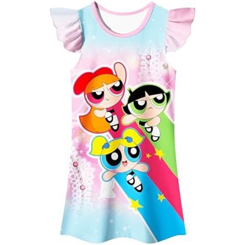 Superpower Girls Clothes Ruffle Sleeve Dress Cartoon Movie Shirt Dress Home Casual Wear for Kids 3-8 Years