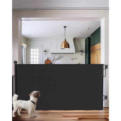 Cumbor Retractable Baby Gate for Stairs Indoor, Extends up to 55" Wide Mesh Dog Gate for Doorways, 34" Tall Safety Dog Gates for The House, Easy to Use Pet Gate for Stairway & Ourdoors, Black - 34" Tall x 55" Wide