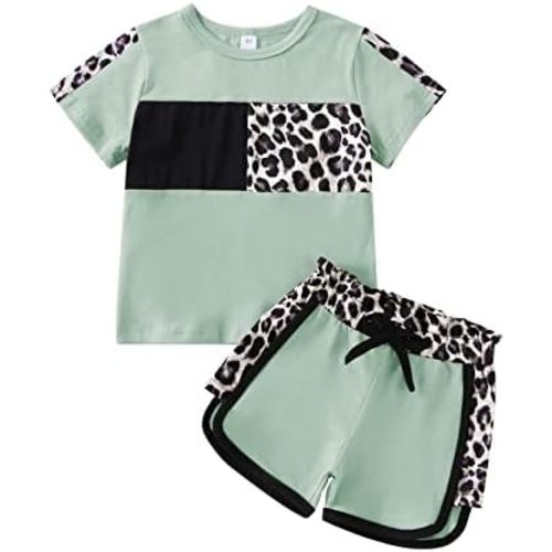 Toddler Girl Clothes Summer Outfits Cute Baby Short Sleeve T-shirt Shorts Leopard Camo Printed 18 Months to 6 Years