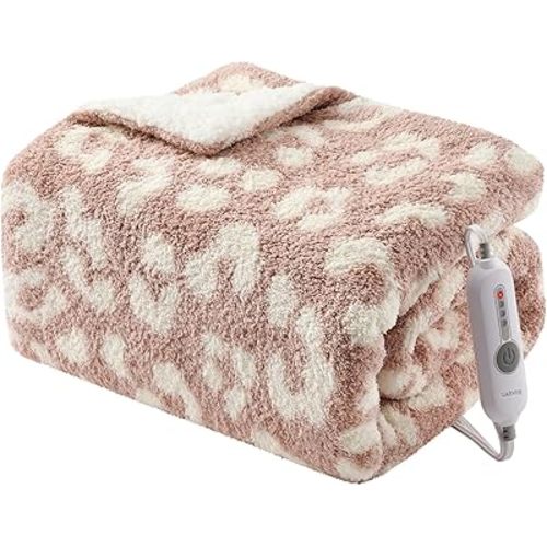 GarveeHome Electric Blanket Heated Throw, Heated Blanket Soft Double Sherpa Super Cozy with 4 Heating Levels & 4 Hours Auto Off, Over-Heat Protection, Machine Washable, ETL Certification, Pink 50"x60"
