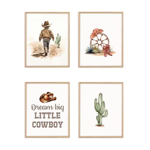 Boat Wades Western Nursery Decor,Western Cowboy Wall Art Print Posters,Western Kids Wall Art 8x10 Unframed,Set of 4