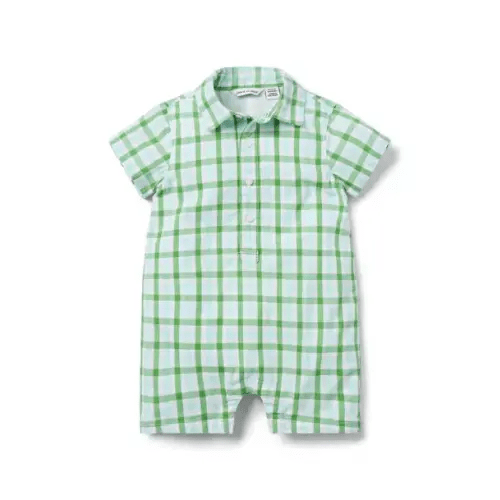 Baby Gingham Polo Romper | 3-6m