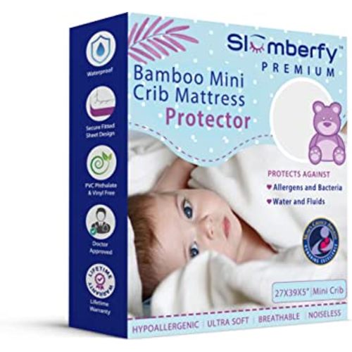 Mini Crib Mattress Protector by Slumberfy, Waterproof and Hypoallergenic Mattress Protector for Babies and Toddlers, Made of Bamboo Material -27x39 inches