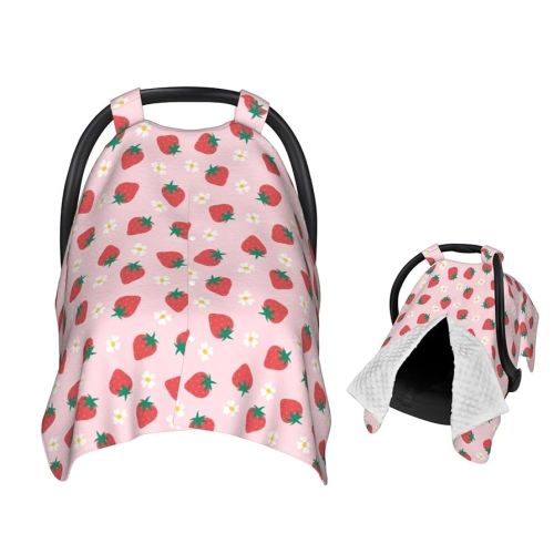 Strawberry Flowers Baby Car Seat Canopy Nursing Cover for Newborn Car Seat Breastfeeding Covers Blanket Newborn Shower Gift