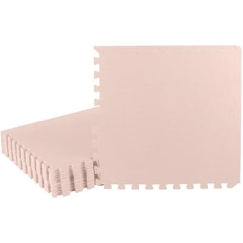 Foam Floor Tiles - 48sqft Soft Nontoxic Baby Play Mat - Interlocking Puzzle Mat for Baby, Kids Playroom, or Home Gym Flooring by Stalwart (Light Pink)