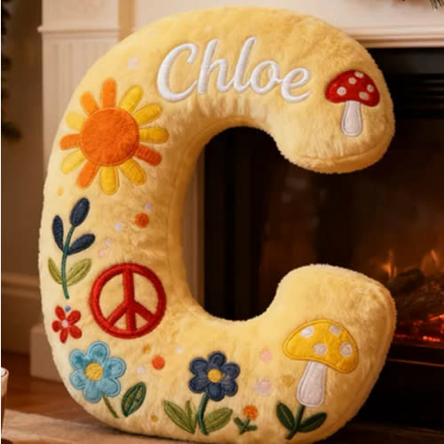 Personalized Colorful 26 Letters Cute Graphic 3D Print Pillow Beautiful Hippie Letter Custom Hippie Pillow for Kids