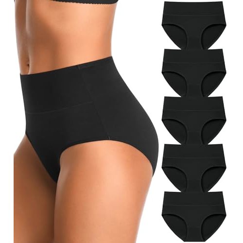 OPIBOO High Waisted Womens Underwear Cotton Tummy Control Postpartum Full Coverage Panties Stretch Briefs Black