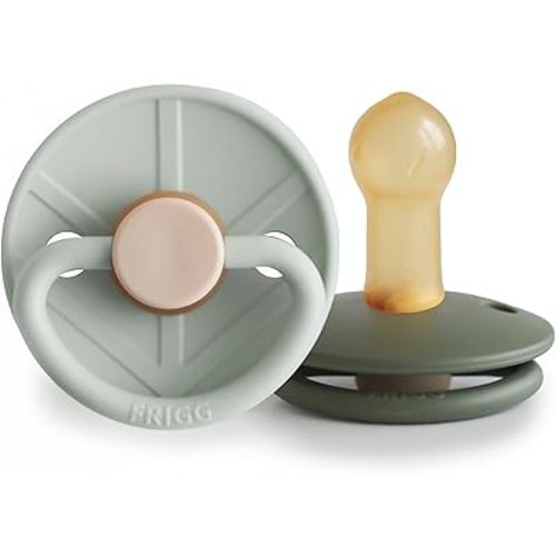 FRIGG Little Viking Natural Rubber Baby Pacifier 2-Pack | Made in Denmark | BPA-Free (Sage/Olive, 6-18 Months)