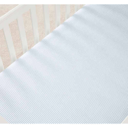 Oxford Stripe Organic Crib Fitted Sheet - Set of 2 in Chambray Blue