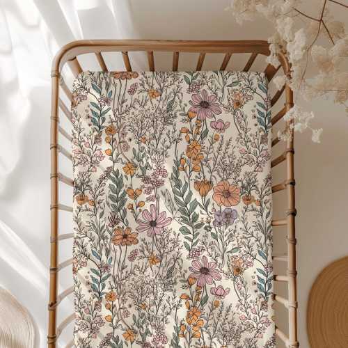 Wildflower Garden Floral Crib Sheet - Boho Wildflower Nursery - Jersey Knit Crib Bedding - Floral Nursery - Baby Girl Bedding - Flowers