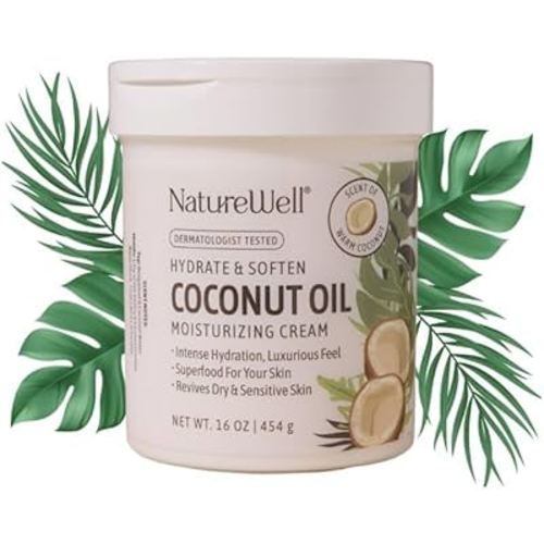 NATURE WELL Extra Virgin Coconut Oil Moisturizing Cream for Face, Body, & Hands, Anti Aging, Firming, Restores Skin's Moisture Barrier, Provides Intense Hydration For Dry & Dull Skin, 16 Oz