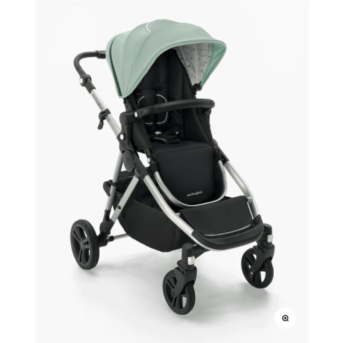 Mockingbird Single-to-Double Stroller 2.0 - Sage/Watercolor Canopy with Black Leather