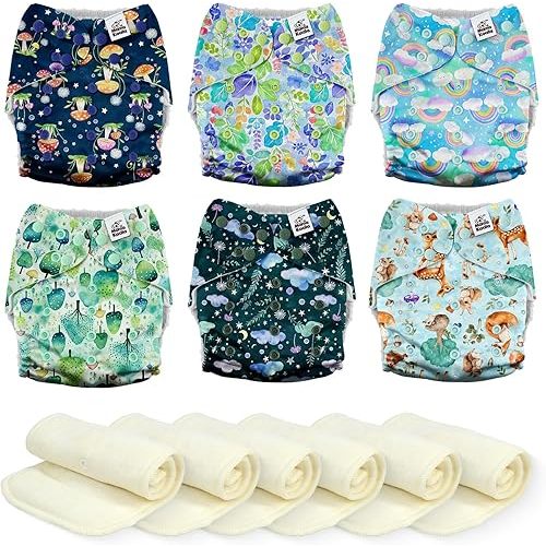 Mama Koala 3.0 Cloth Diapers for Babies, One Size Washable and Reusable Pocket Diapers for Newborns and Toddlers (Forest & Sky)