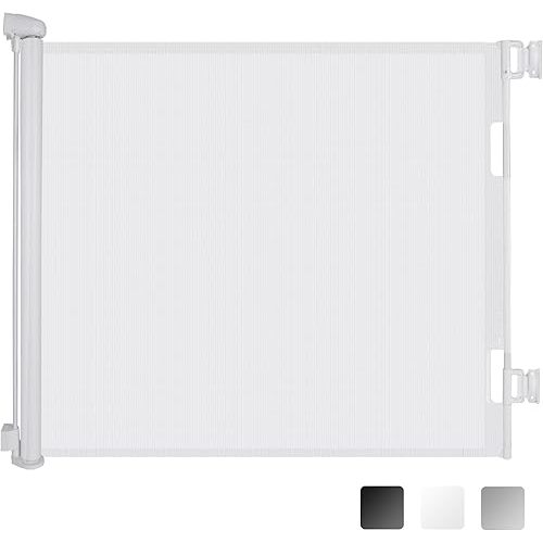 Sulishang Retractable Baby Gate 33"x71"- Safety Mesh Baby Gate/Dog Gate, 33inch Tall and Extends up to 71inch Wide for Stairs, Doorways, Hallways, Banisters Indoor and Outdoor (White)