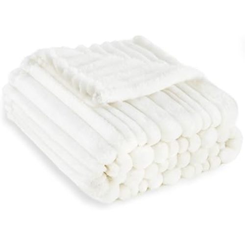 HOMRITAR White Striped Design Baby Blanket for Boys Girls Fluffy Fleece