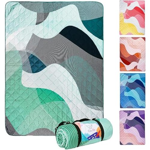 Whale Flotilla Extra Large Waterproof Picnic Blankets 60"x80", Foldable Lightweight Outdoor Blanket for Camping, Hiking, Traveling, Soft Portable Easy to Clean Picnic Mat for Beach Grass Park, Green