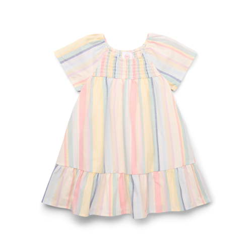 Wonder Nation Toddler Girls' Cotton Ruffle Striped Dress with Short Sleeves, Sizes 12M-5T