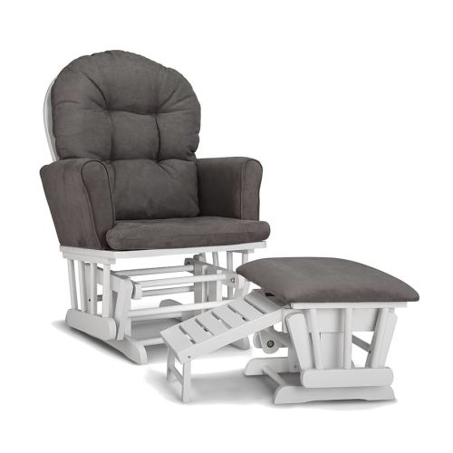 Graco Parker Semi-Upholstered Glider and Nursing Ottoman, White/Gray Cleanable Upholstered Comfort Rocking Nursery Chair with Ottoman