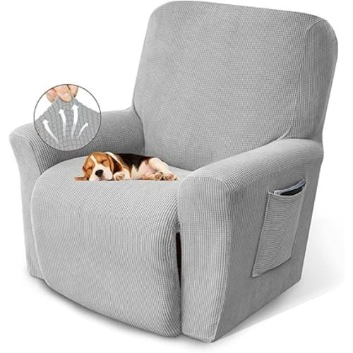KEKUOU Recliner Chair Covers, 1-Piece Lazy Boy Recliner Covers, Silver