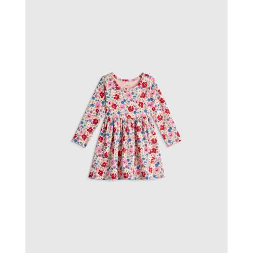 Organic Cotton Long Sleeve Fit and Flare Pocket Dress - Baby Girl in Red Poppy Floral