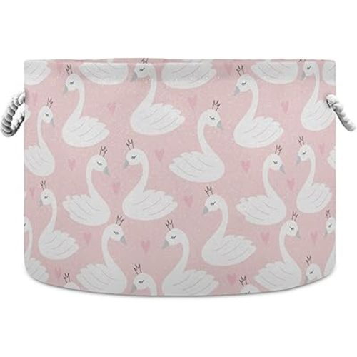 visesunny Collapsible Large Capacity Basket Cute Swan Heart Clothes Toy Storage Hamper with Durable Cotton Handles Home Organizer Solution for Bathroom, Bedroom, Nursery, Laundry,Closet